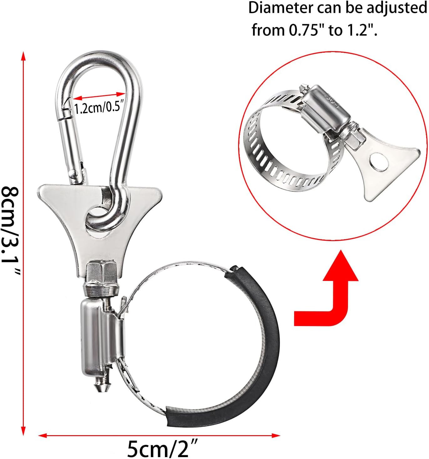 OwnMy Juego de 4 clips para asta de bandera con mosquetón, clips de bandera de barco, abrazaderas de metal para asta de bandera, anillos de asta de