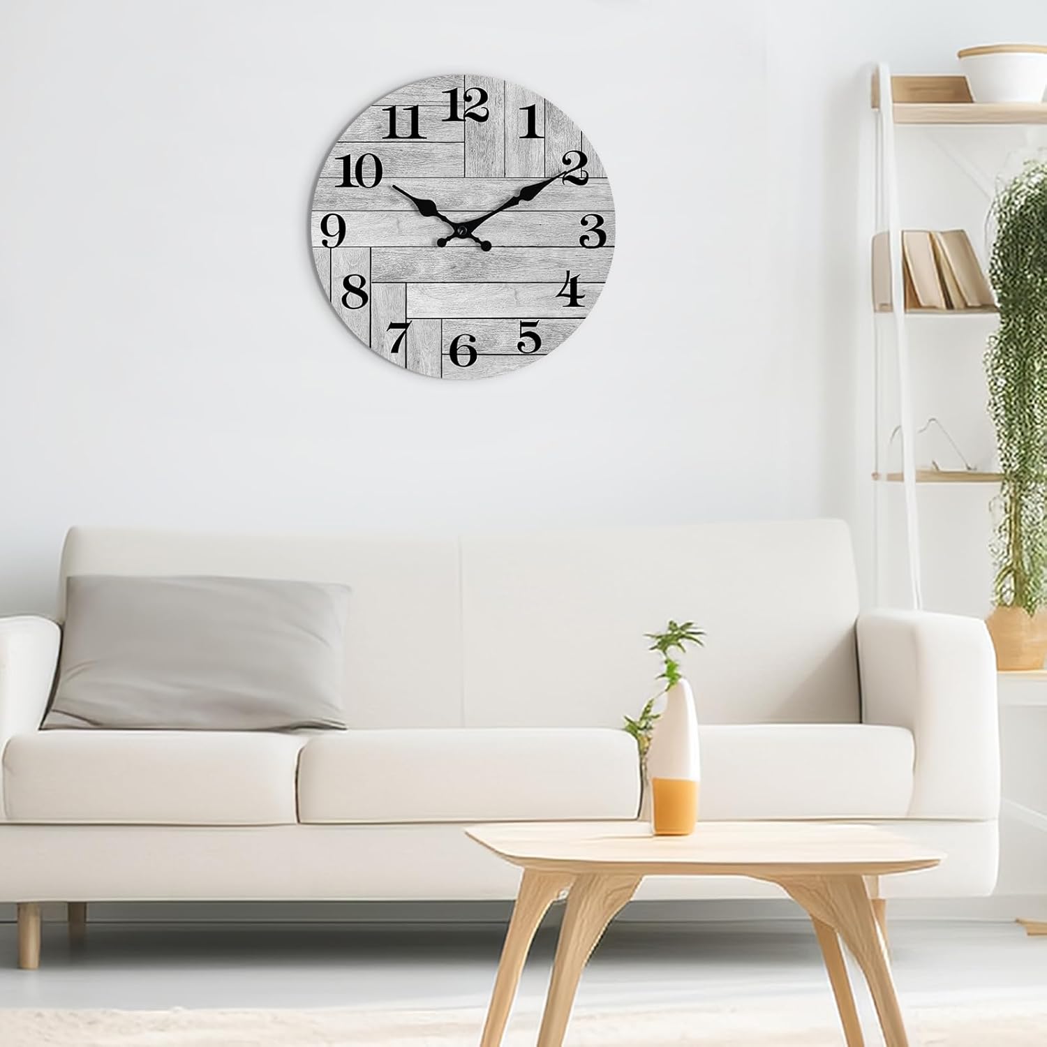 Reloj de pared, silencioso, gris, funciona con pilas, sin tictac, estilo vintage, rústico, estilo pastelero, decorativo, para cocina, baño, sala de