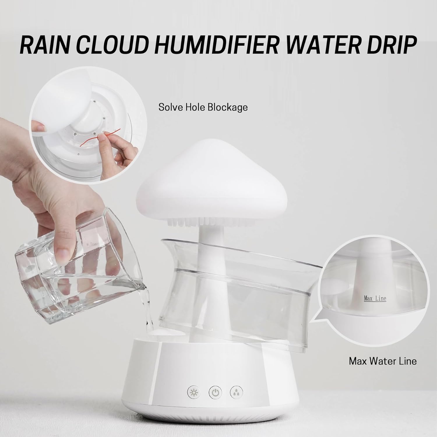 Rain Cloud Humidificador de goteo de agua, difusor de aroma de hongos, difusor de aceite esencial, difusor de aromaterapia de ruido blanco de 10.8