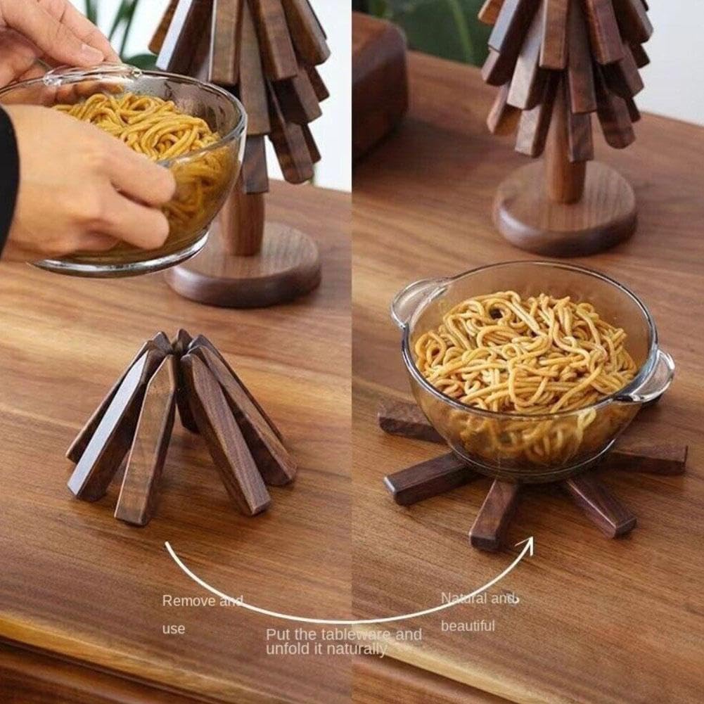 Tapete de madera con diseño de árbol de madera anticalor, antideslizante, duradero, almohadillas calientes de madera de cocina, almohadillas