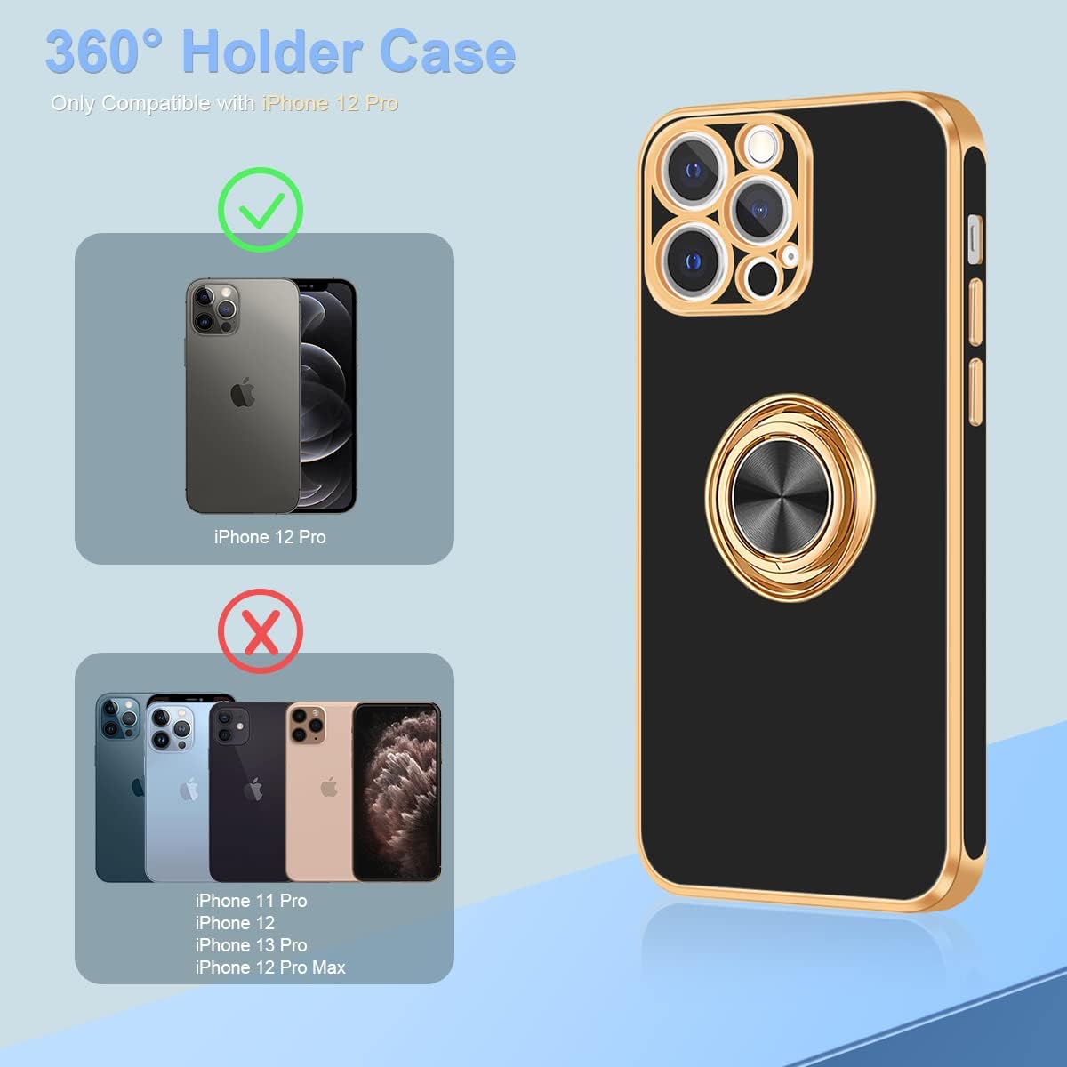 Fingic Funda para iPhone 12 Pro, funda para iPhone 12 Pro con soporte de anillo, ajuste delgado, soporte para automóvil, protección a prueba de