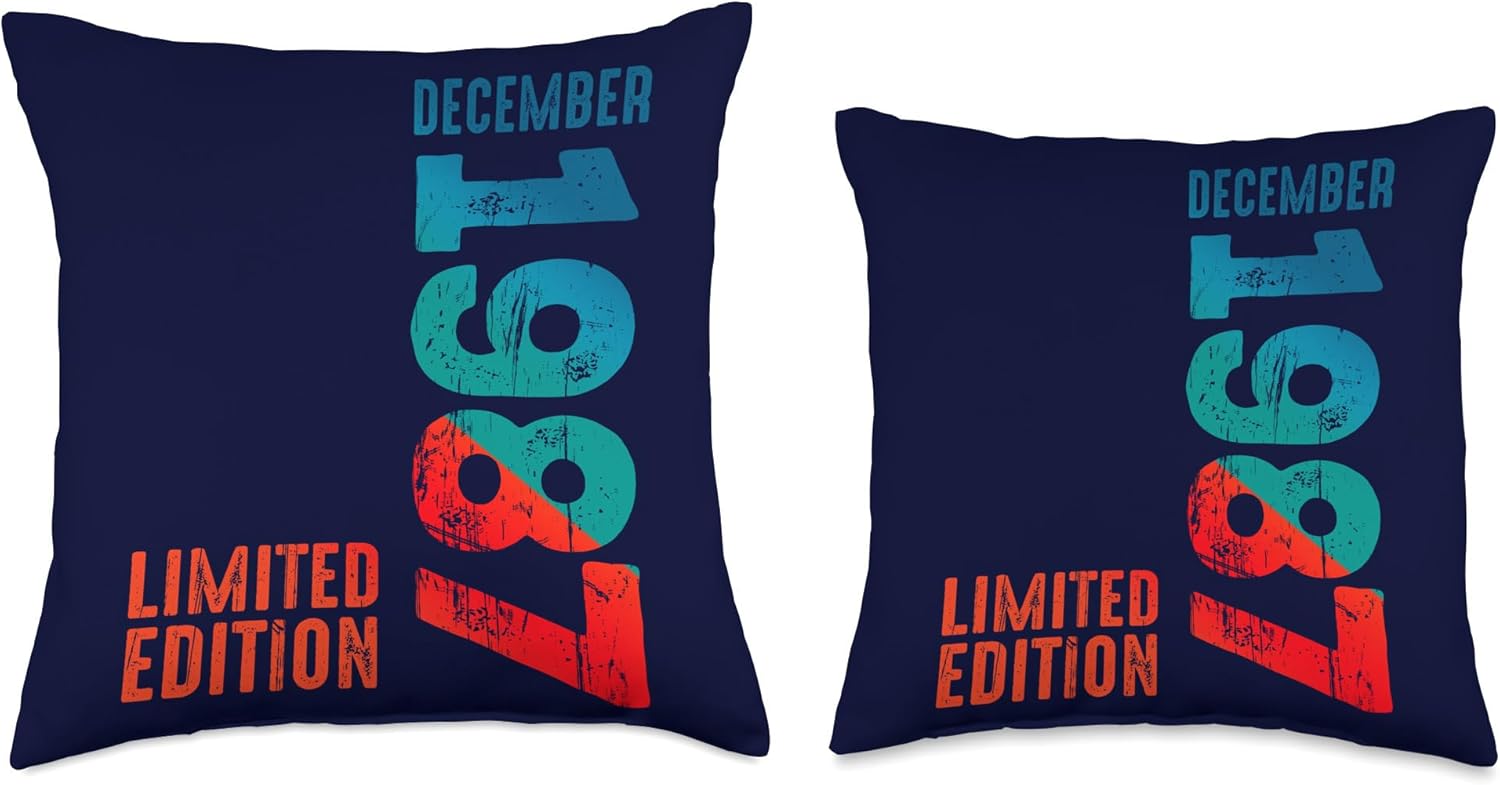 Limited Edition December Year Retro 1987 Throw Pillow, 16×16, Multicolor
