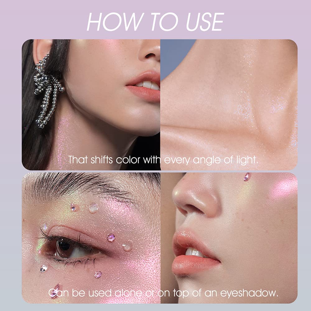 Jolilab Sombra de ojos de camaleón líquida metálica, aspecto de ojos multidimensional, maquillaje holográfico de larga duración con purpurina