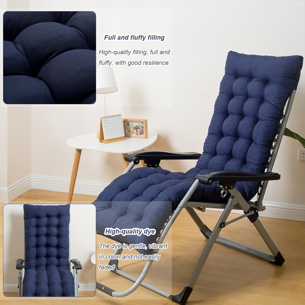 THABATAD Cojín para silla de patio, cojín de 61 pulgadas, cojín para silla de Ricking con lazos, cojín para silla de gravedad cero, cojín de banco