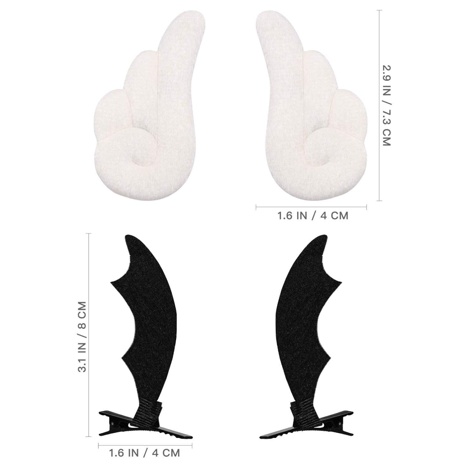 Lurrose 2 pares de pinzas para el pelo de alas de ángel, pinzas para el pelo de cuero de dibujos animados, horquillas de ala del diablo para niños,
