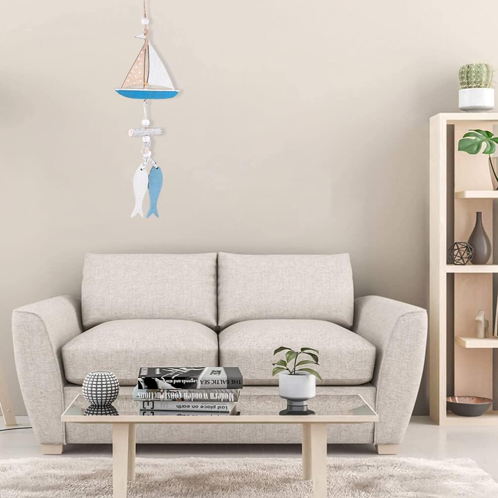 GANAZONO Decoración para el hogar, adorno de velero, 3 piezas de madera para colgar, decoración de pared para colgar en la puerta, decoración