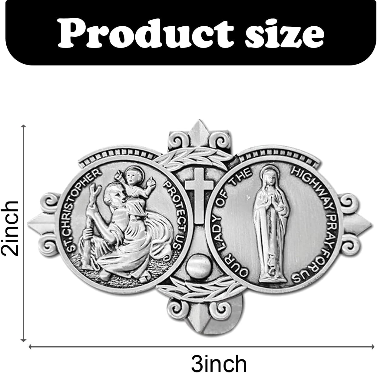 QODOLSI 4 clips para visera de automóvil con San Cristóbal, decoración metálica para visera de vehículo de Nuestra Señora de la Autopista,