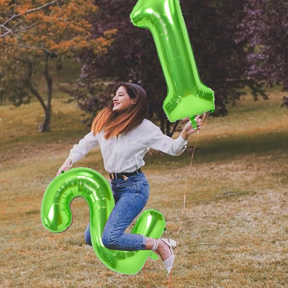 TONIFUL Globos grandes de 40 pulgadas con números verdes número 21 dígitos 21, globos de helio, globos de aluminio de Mylar con números grandes para