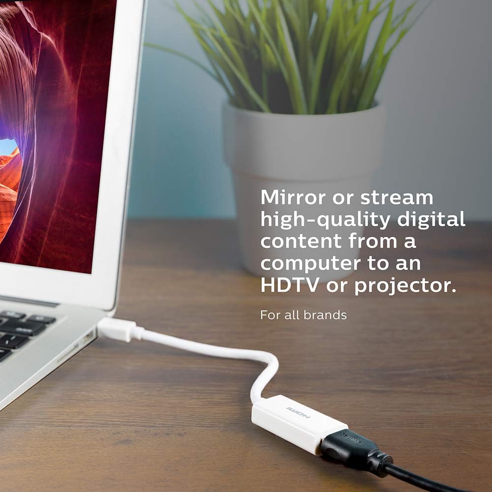 PHILIPS Accesorios Adaptador Mini DisplayPort a HDMI, unidireccional, audio y video, Full HD 1080p, 4K Ultra HD  30Hz, diseño portátil compacto