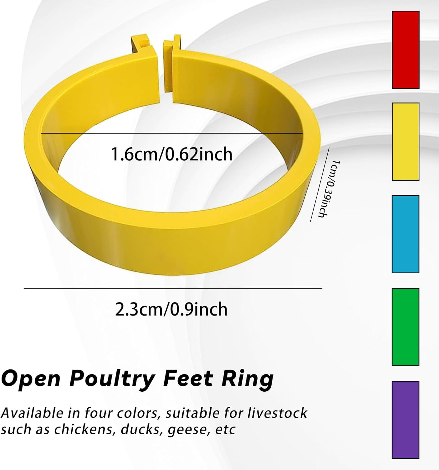 100 bandas para patas de pollo, 5 colores para pato, ganso, paloma, aves medianas, gestión de identificación de aves de corral (0.62 pulgadas de