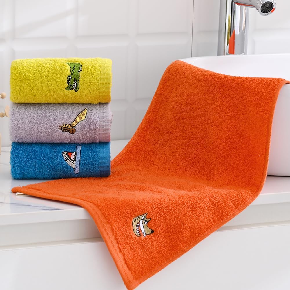 sense gnosis Toallas faciales 100% de algodón para niños, toallas de baño para baño, toallas bordadas de animales para niños y paños de bebé, 10 x
