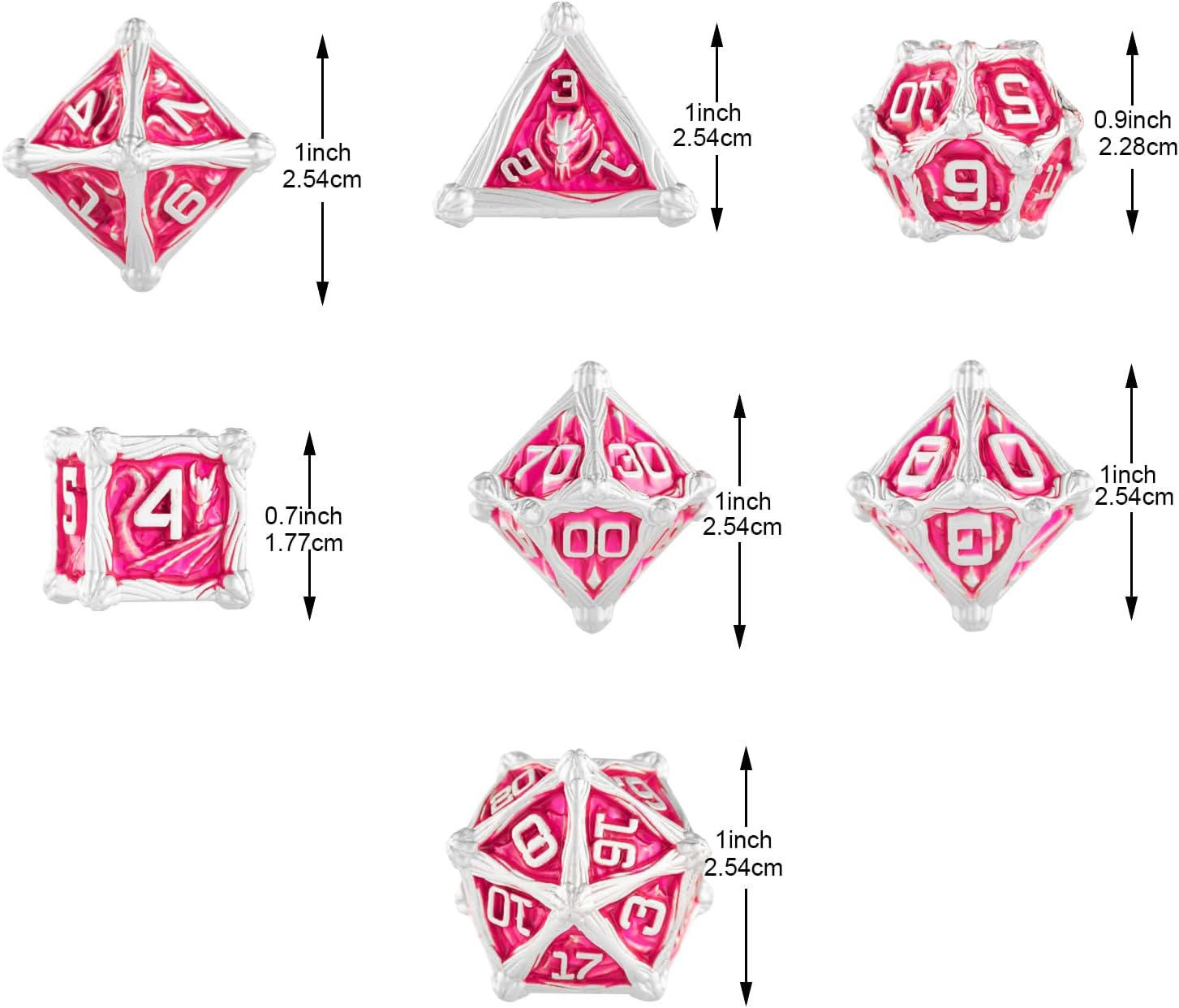 Surpass DND – Juego de dados de metal poliédricos, juego de dados para juegos de rol para Dungeons and Dragons d&D, 7 piezas, dados de metal de 6