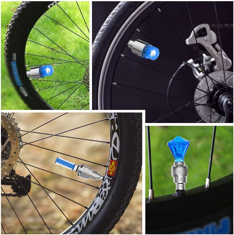 12 luces LED de tapa de válvula de rueda de neumático para automóvil, bicicleta, motor de rueda (azul)