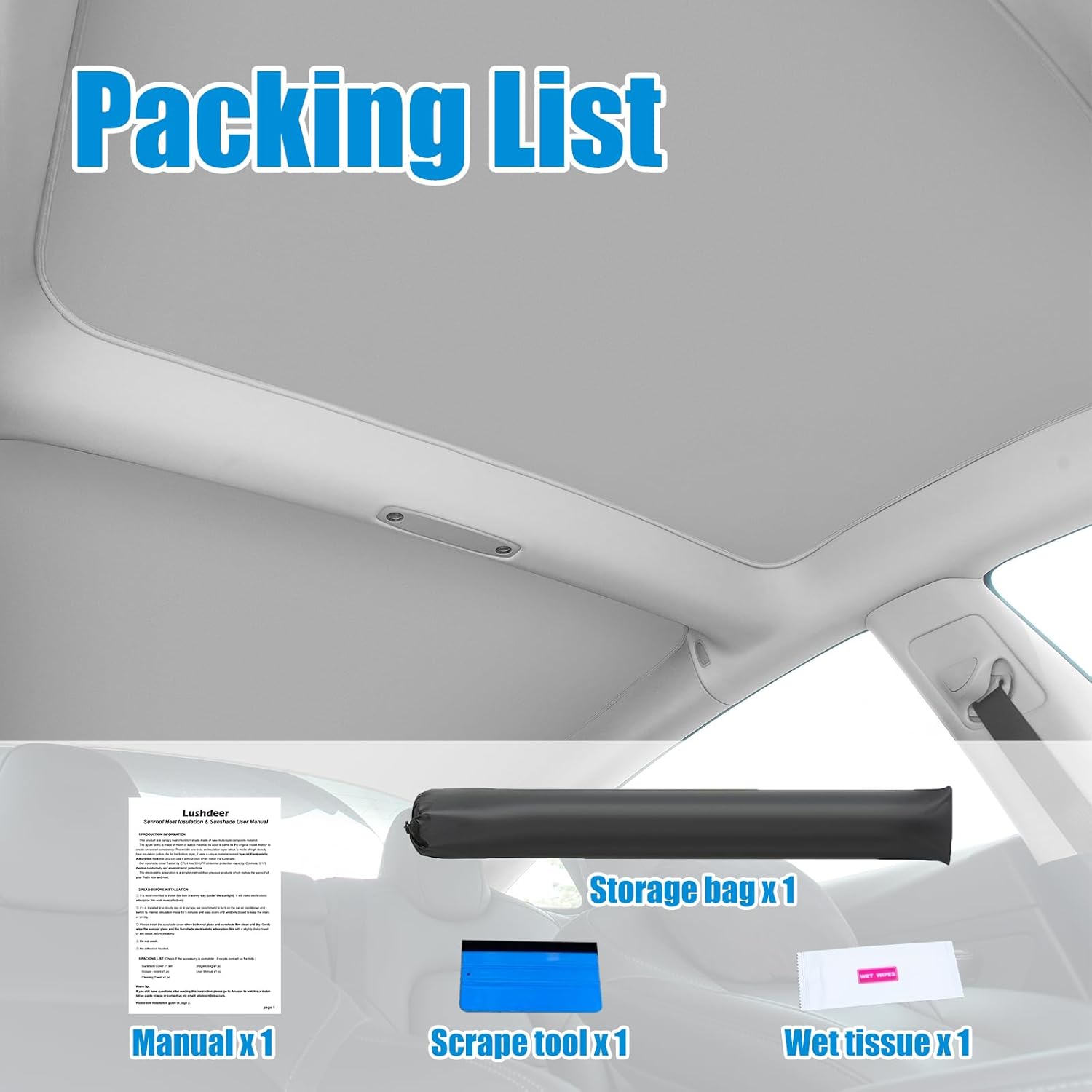 New Static Cling Tesla Model 3 Roof Sunshade, Tesla Electrostatic Adhesion Sunshade for Model 3, Tesla Glass roof Sunshade,Heat Insulation No Buckle