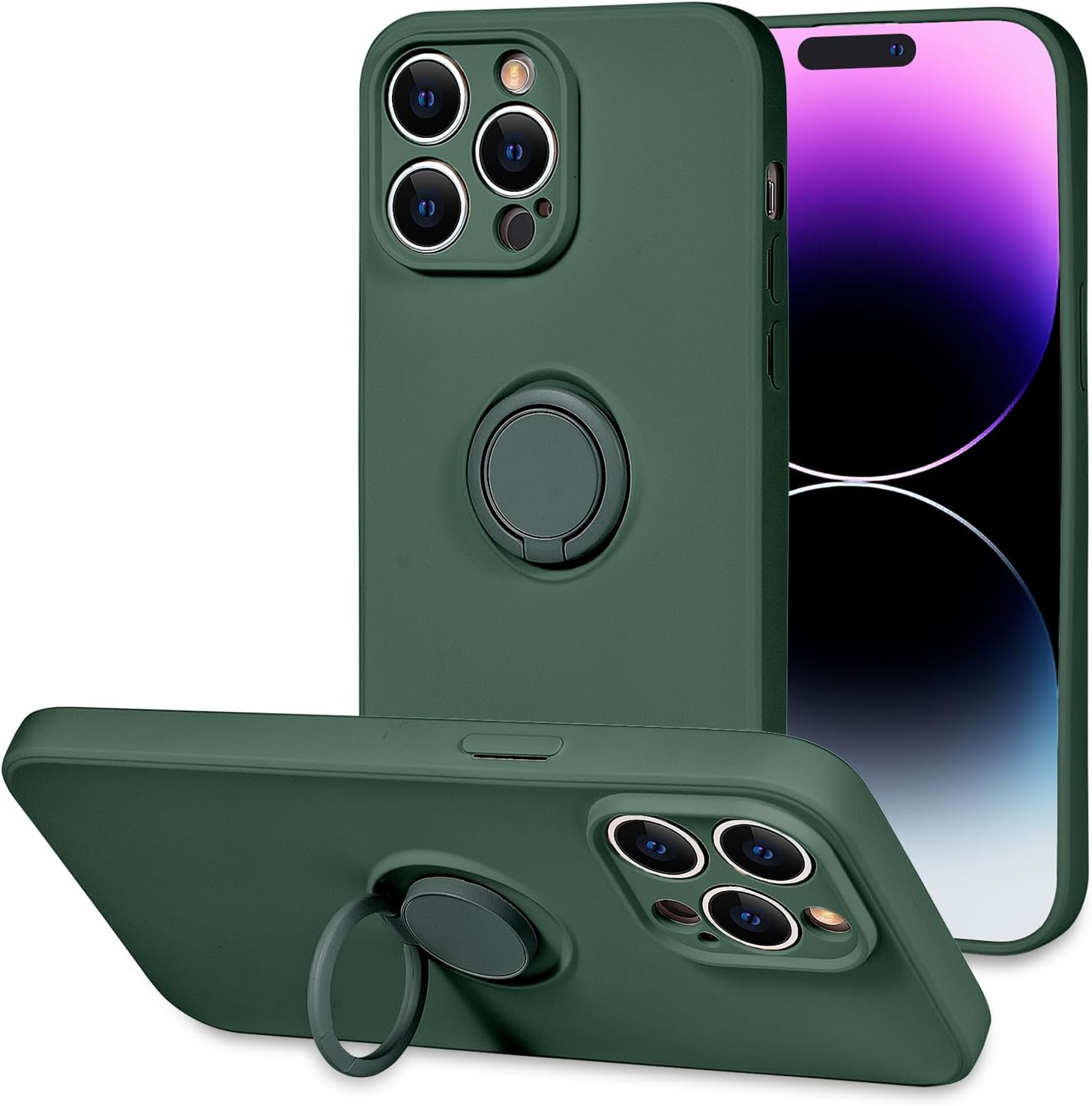 Uioeua – Funda compatible con iPhone 13 Pro Max con soporte de anillo magnético para automóvil, funda suave de microfibra de silicona líquida de
