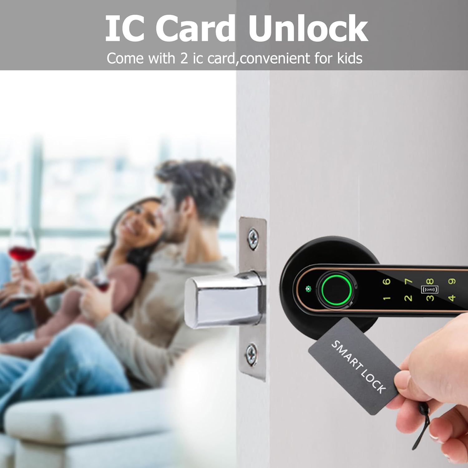 Desbloqueo 5 en 1 huella digital, Bluetooth, código, tarjeta IC, cerradura de puerta con huella dactilar, perilla de puerta inteligente, cerradura