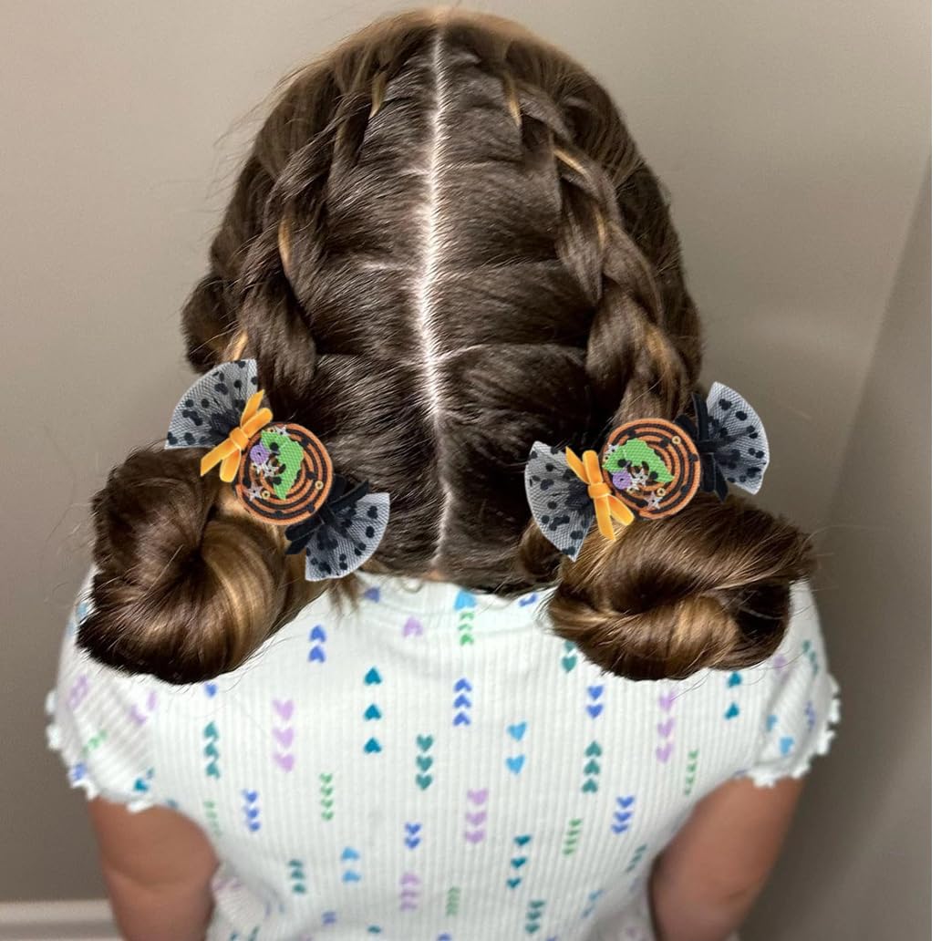 Pinzas de lazo para el cabello de Halloween, 8 unidades para mujeres y niñas, pasadores de fantasma, pinzas de organza para el cabello, accesorios