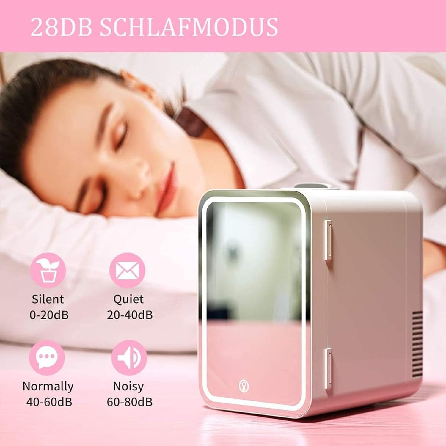 ROLTIN Mini refrigerador para dormitorio, con espejo LED, mini enfriador de capacidad de 8 litros, frío y caliente, refrigerador de coche de doble