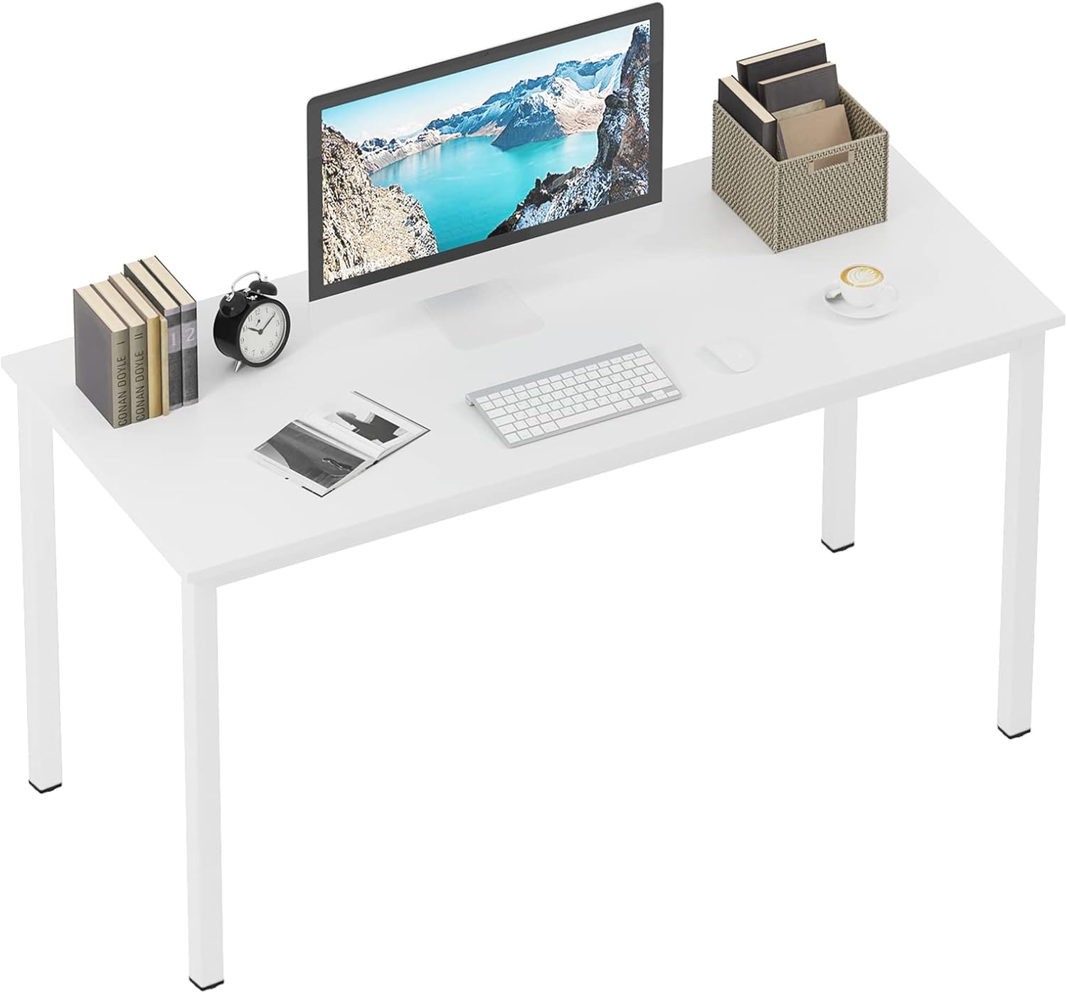 Need Escritorio grande para computadora, escritorio de estudio de 55 pulgadas, estación de trabajo de PC de estilo simple con marco de metal blanco