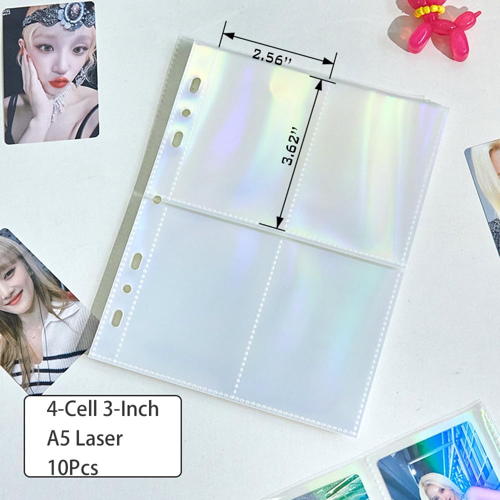 Juego de 10 fundas interiores láser para tarjetas fotográficas Kpop, juego de libros A5, carpeta de tarjetas fotográficas de 6 anillas, (10 fundas