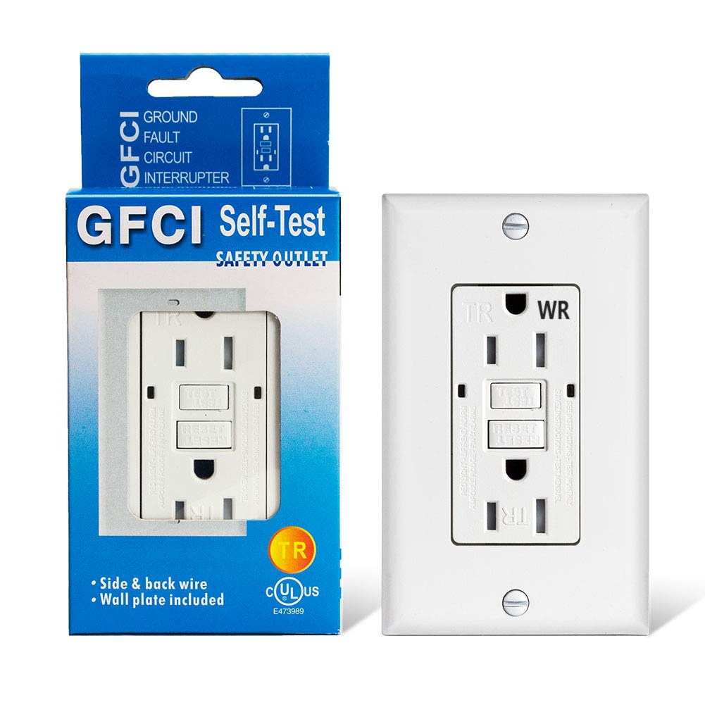 Receptáculo de salida GFCI de 15 amperios, resistente a la intemperie, autocomprobación, resistente a manipulaciones, dúplex, interruptor de
