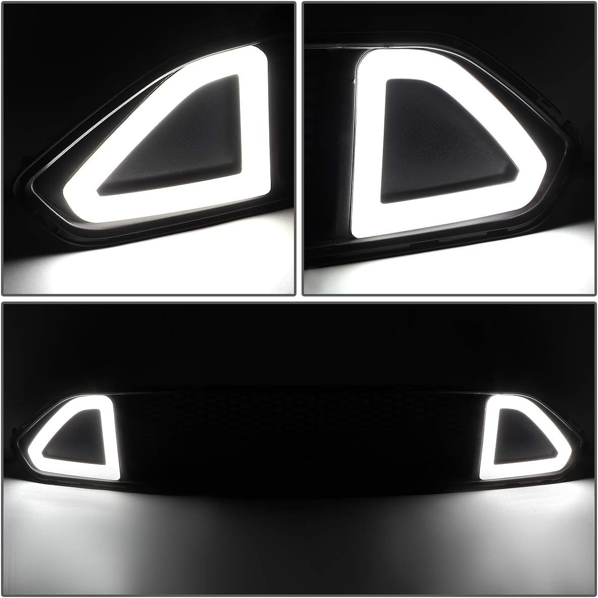 DNA MOTORING GRF-LB-FM18-T2W-FU – Rejilla de parachoques frontal de tubo LED blanco triangular de panal compatible con base Mustang 18-20, Ecoboost,