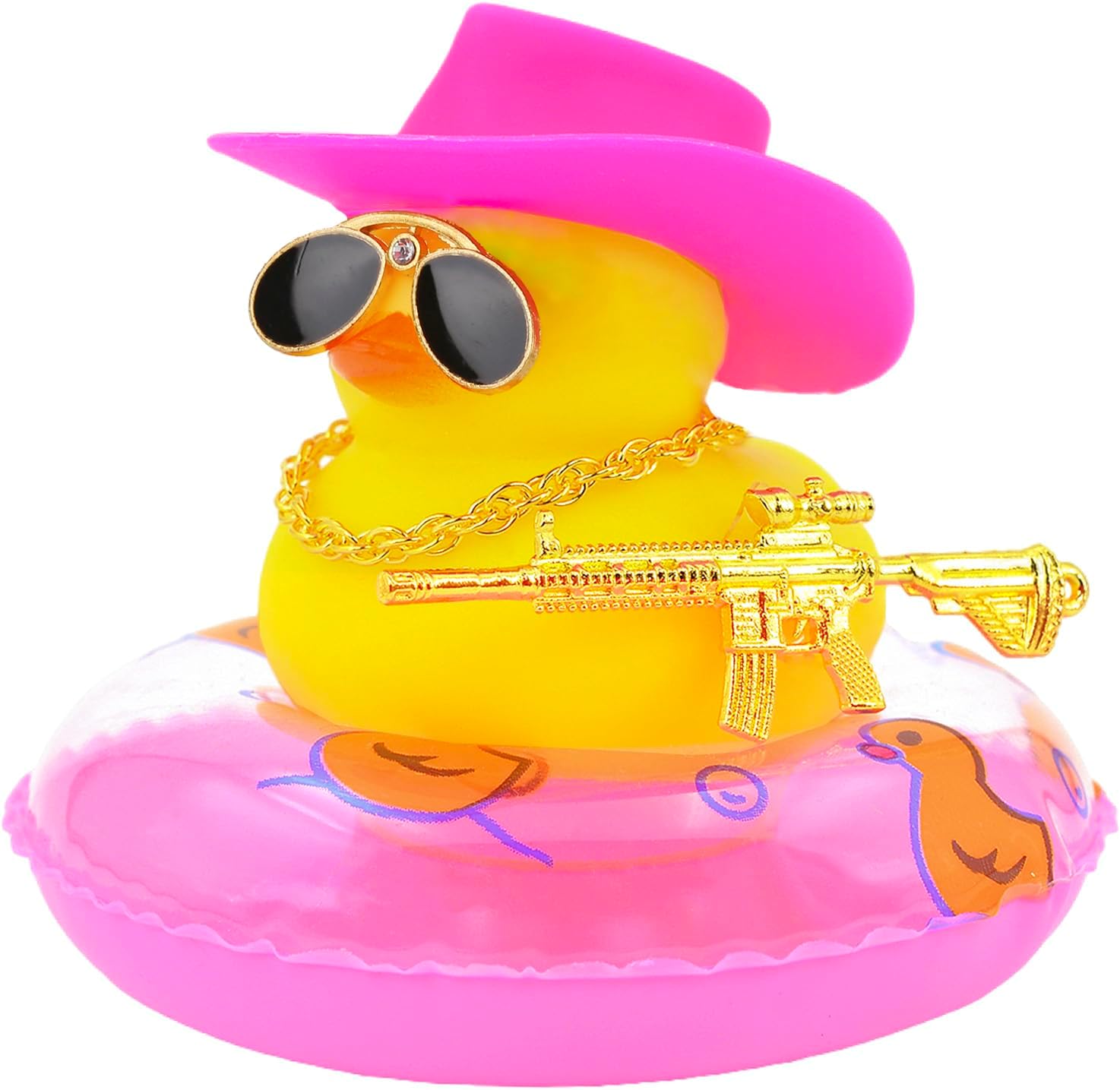 Decoración de pato de goma para automóvil, mini patos de goma con mini sombrero de vaquero, collar de tubo de natación y lentes de sol, accesorios