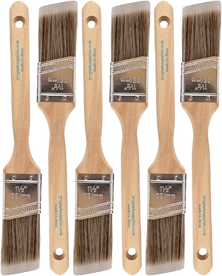 Vermeer Pinceles de pintura, paquete de 6, pinceles de banda angular de 1.5 pulgadas para todas las pinturas y manchas de látex, óleo, mejoras para