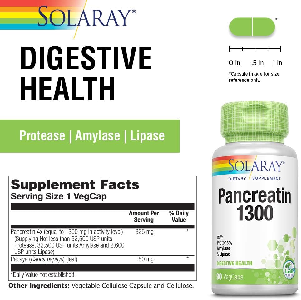 Pancreatin 1300 Solaray 90 Caps, 2 Pack