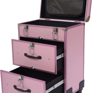 HYYKJ-US Estuche de tren de maquillaje profesional de aluminio grande con ruedas y llaves, organizador multifuncional de almacenamiento de HYYKJ-US Estuche de tren de maquillaje profesional de aluminio grande con ruedas y llaves, organizador multifuncional de almacenamiento de