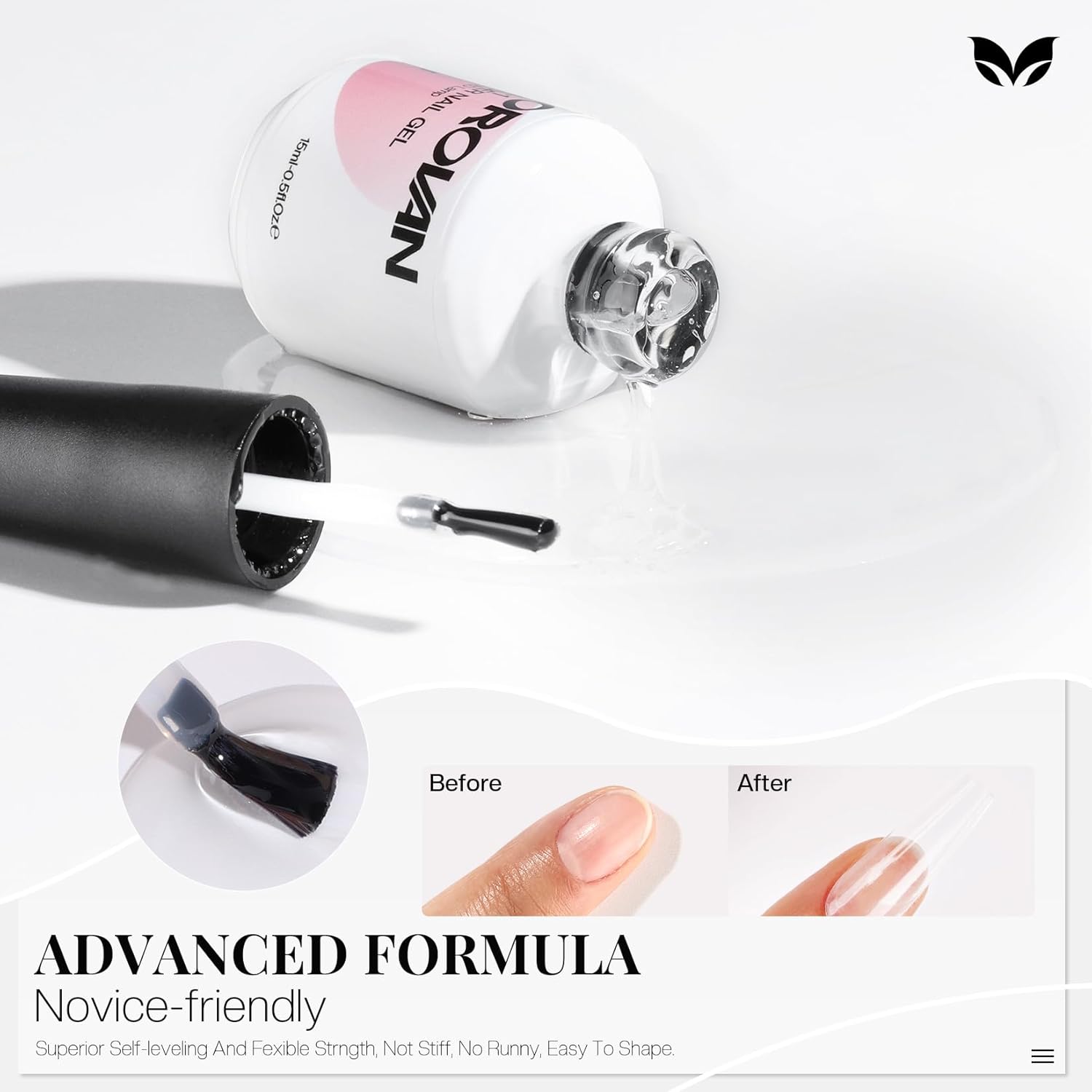 Morovan Gel constructor para uñas en botella gel constructor 5 en 1 para uñas, gel fortalecedor transparente para reforzar y dar forma a gel
