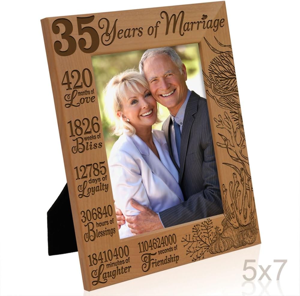 KATE POSH Marco de fotos 35 años de matrimonio, aniversario tradicional de coral para marido y esposa, parejas (5 x 7 pulgadas, vertical)
