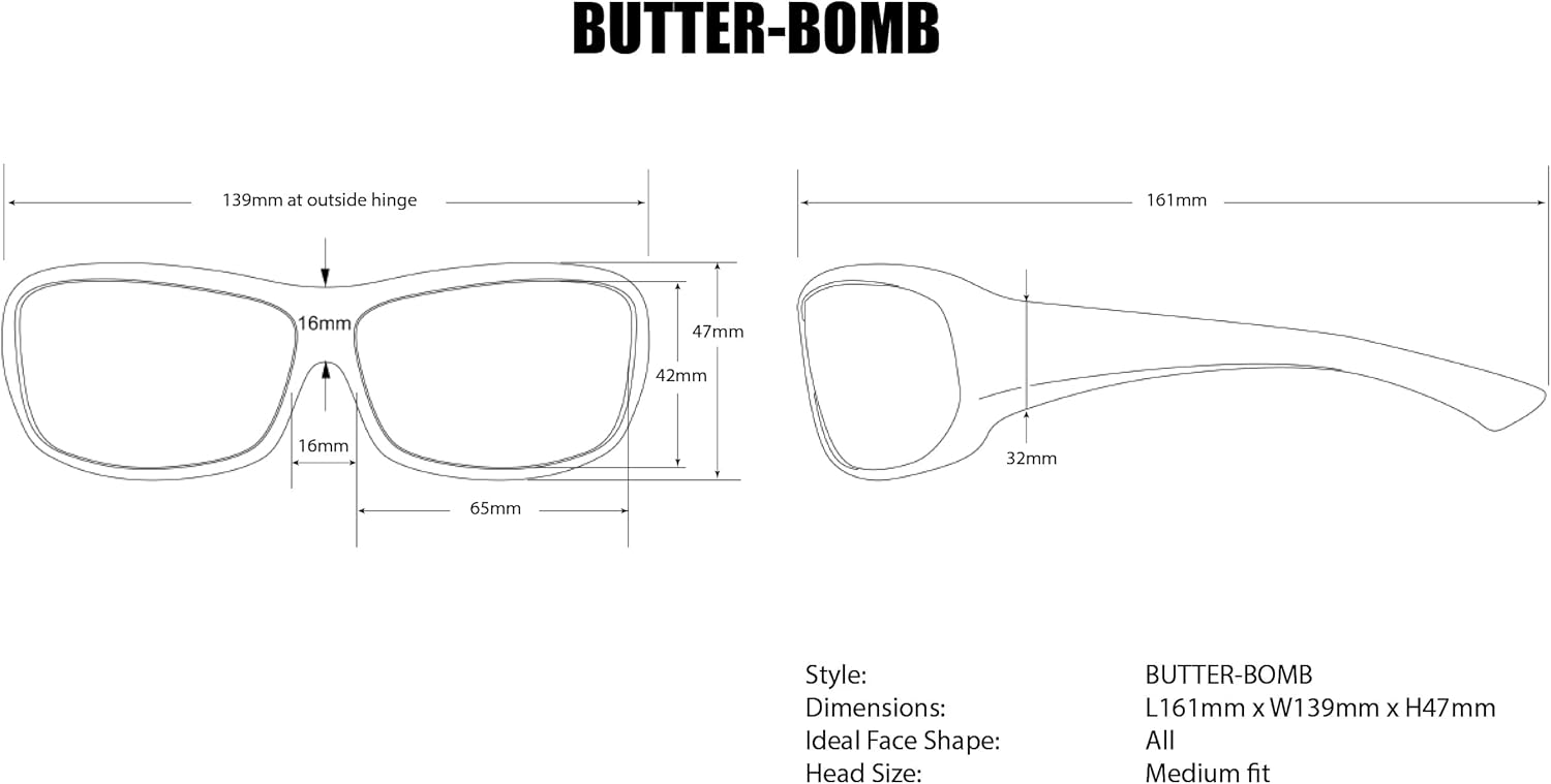 BOMBER Butter Bomb BT107 – Lentes de seguridad, lentes azul claro con marco negro mate para hombres, anteojos de seguridad no polarizados, ajuste