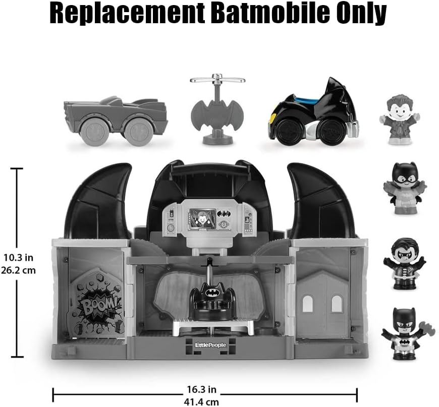 Pieza de repuesto para Fisher-Price Little People DC Superfriends Deluxe Batcave Playset – HHY77  Reemplazo de Batmobile negro y azul