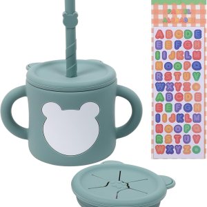 ROISDIYI Vasos para bebés de 6 meses de silicona con popote para bebé, 8 onzas, a prueba de derrames, tapa extraíble para aperitivos, asas de fácil ROISDIYI Vasos para bebés de 6 meses de silicona con popote para bebé, 8 onzas, a prueba de derrames, tapa extraíble para aperitivos, asas de fácil