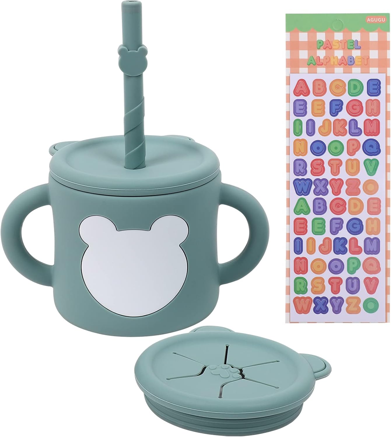 ROISDIYI Vasos para bebés de 6 meses de silicona con popote para bebé, 8 onzas, a prueba de derrames, tapa extraíble para aperitivos, asas de fácil