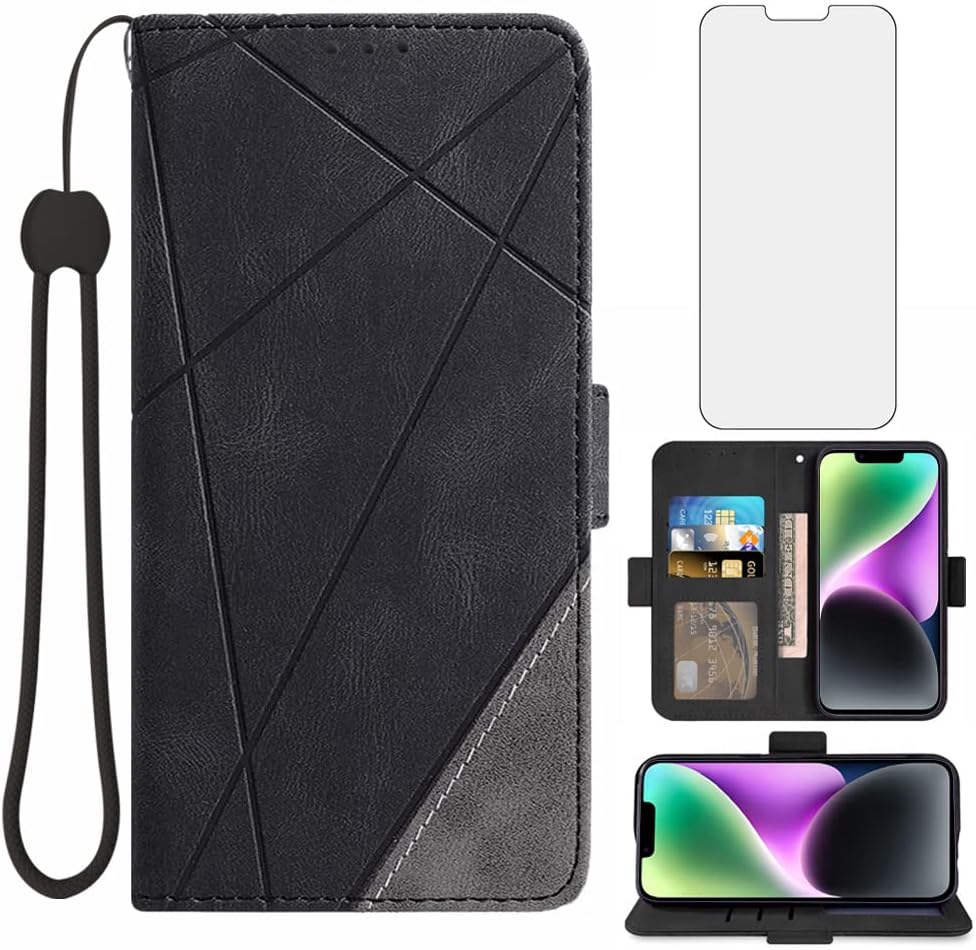 Asuwish Funda compatible con iPhone 14 de 6.1 pulgadas y protector de pantalla de vidrio templado, soporte de ranura para tarjetas, soporte para