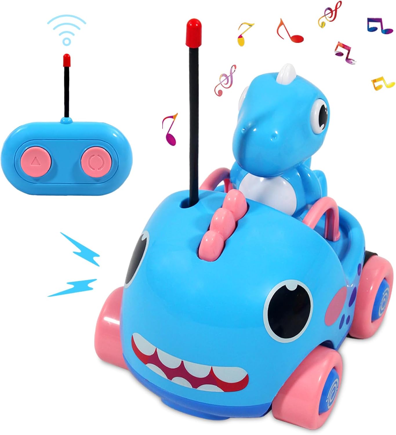 Auto de control remoto para niños pequeños, autos RC de perseguidores de dinosaurios de dibujos animados, juguetes para niños de 3 años, juguetes de