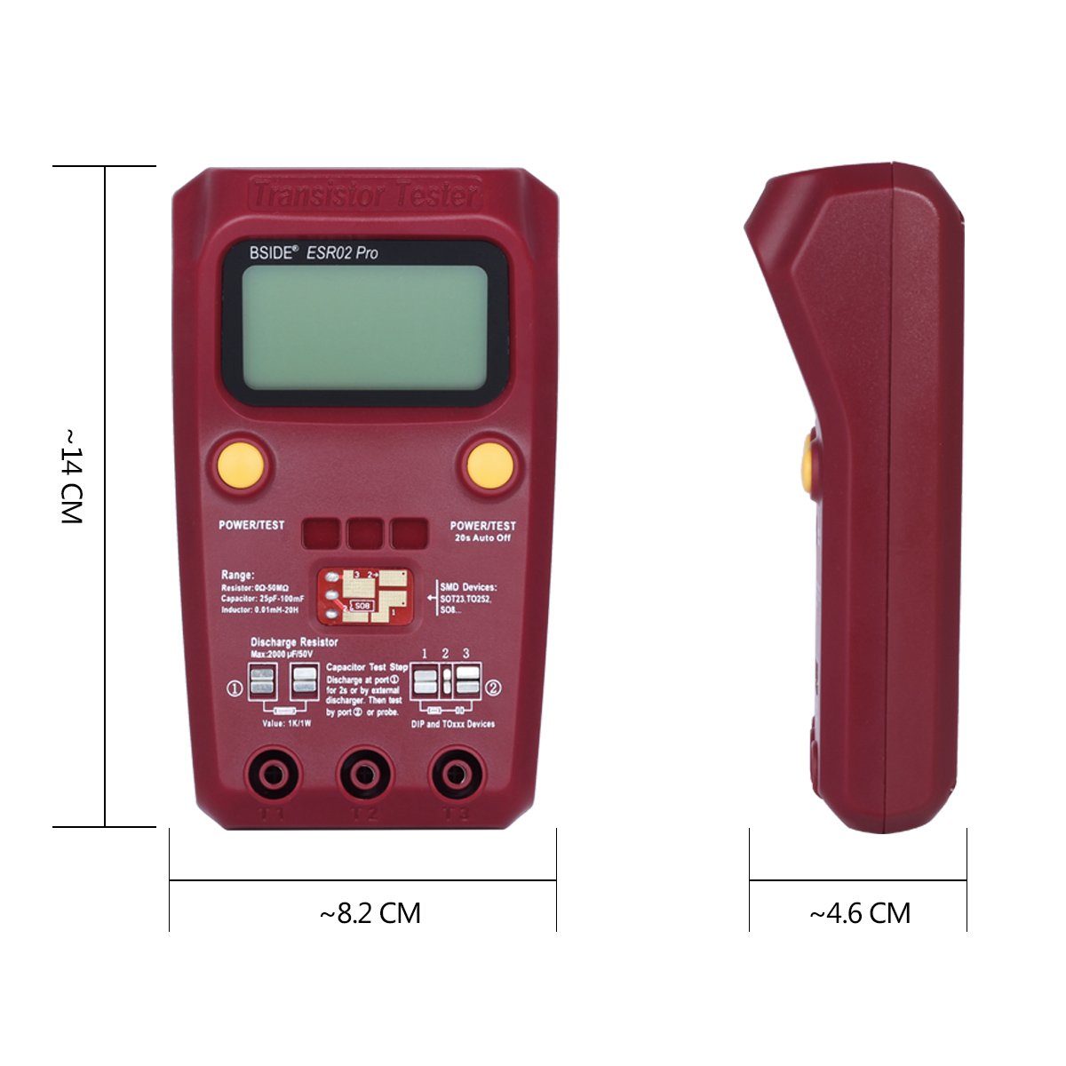 Profesional BSIDE esr02pro Digital SMD Componentes de transistor tester Diode Triode multímetro capacitancia inductancia ESR Meter
