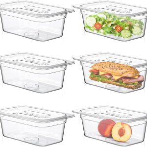 Paquete de 6 sartenes de plástico transparente de 4 pulgadas de profundidad con tapas, sartén de policarbonato apilable comercial con indicador de Paquete de 6 sartenes de plástico transparente de 4 pulgadas de profundidad con tapas, sartén de policarbonato apilable comercial con indicador de