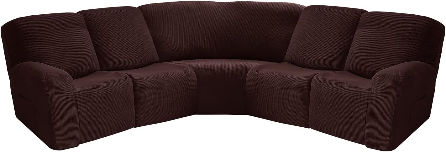 Fundas para sofá reclinable seccional de 5 asientos, 4 plazas y 1 asiento esquinero, funda elástica para sofá reclinable reclinable en forma de L,