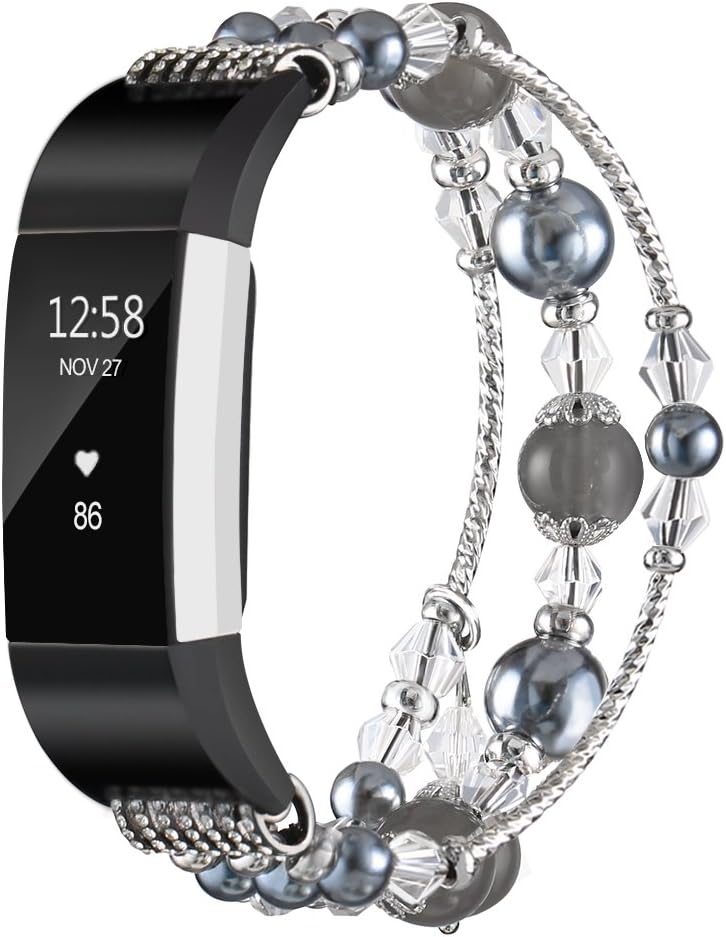 Simpeak Correa 5.8-7.2 compatible con Fitbit Charge 2 Only pulseras de joyería con cuentas elásticas de perlas de repuesto para Fitbit Charge 2,