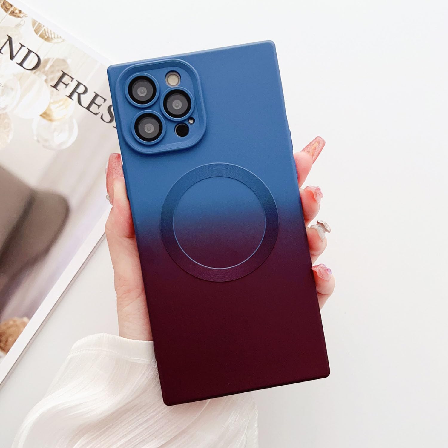 Yepda Funda cuadrada para iPhone 14 Pro, compatible con MagSafe, protector completo de lente de cámara, funda multicolor de lujo para mujeres y