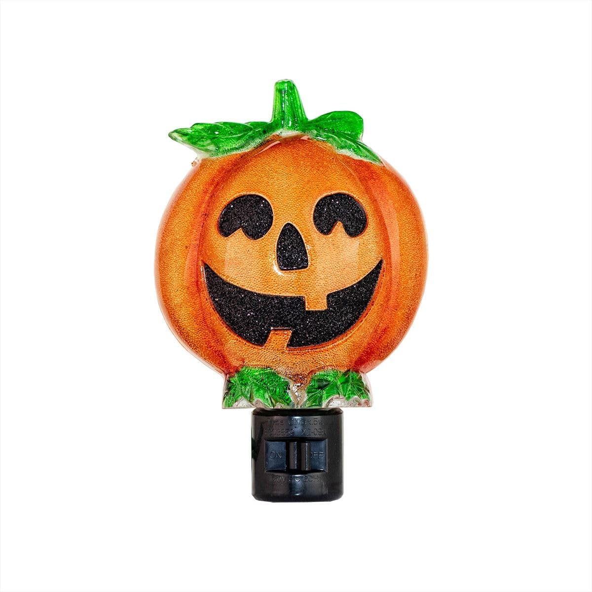 Novelty Lights Luz nocturna LED de calabaza para decoración de Halloween con enchufe giratorio