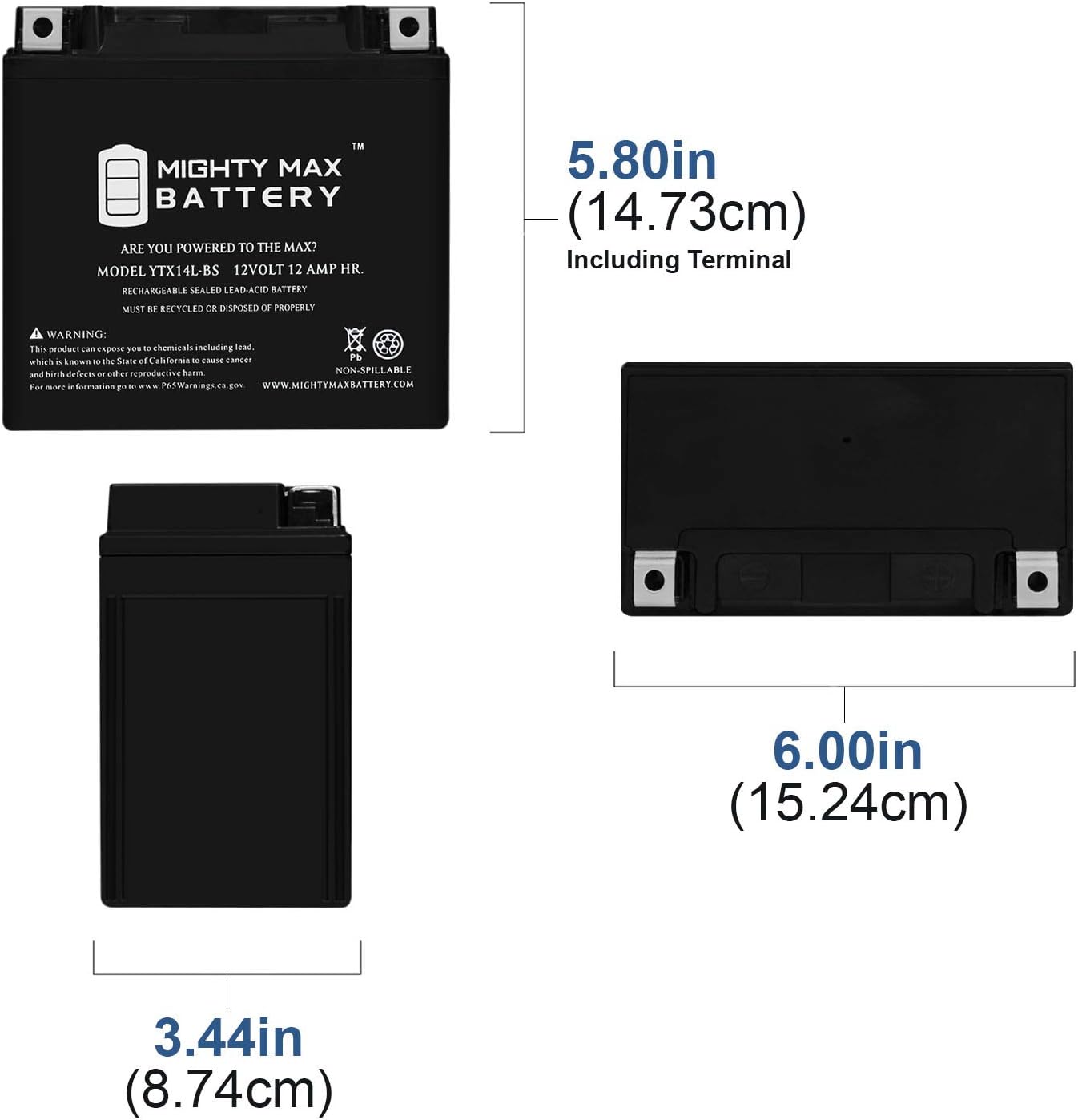Mighty Max Battery YTX14L-BS Batería para Harley-Davidson 883CC XL, XLH (Sportster) 2005