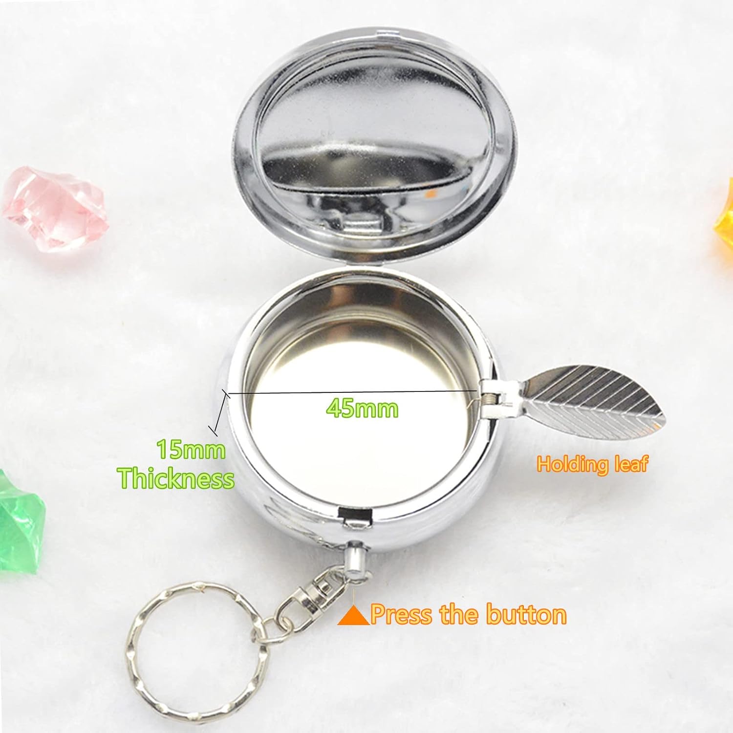 Cenicero de bolsillo portátil, llavero circular de acero inoxidable con desinflador de cigarrillos, soporte personalizado para cenicero para uso