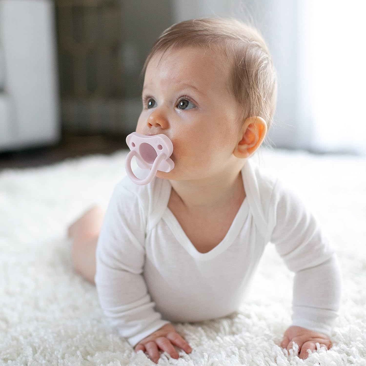Dr. Brown’s HappyPaci – Chupete de bebé 100% de silicona, diseño contorneado de una pieza, rosa, blanco, rosa claro, 0.0-19.7 ft, sin BPA, paquete