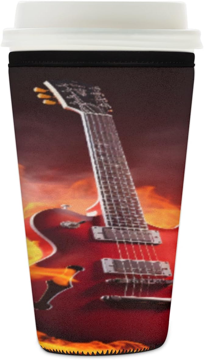 Funda aislante reutilizable para guitarra de fuego, funda aislante de guitarra musical para bebidas frías, soporte de taza de neopreno para bebidas