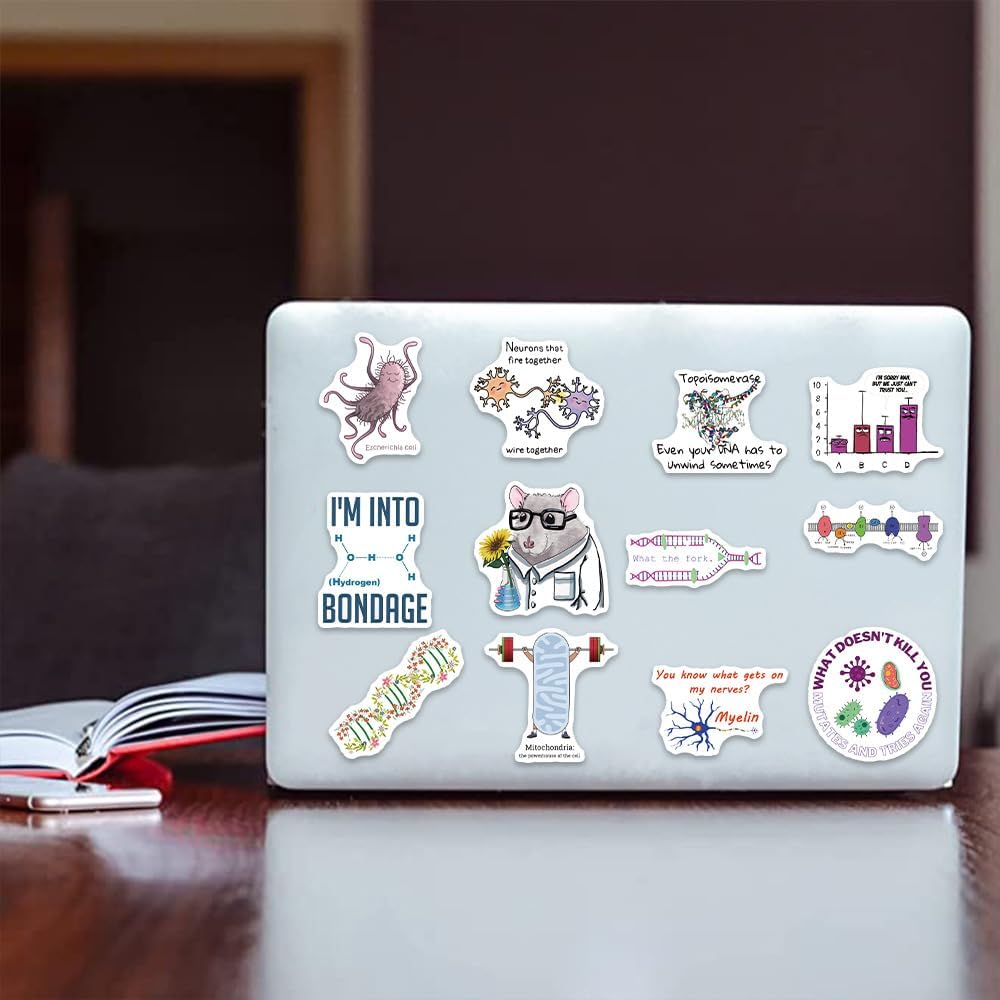 100 calcomanías impermeables divertidas de biología para botella de agua, laptop y cuaderno, lindas calcomanías de biología para profesores y