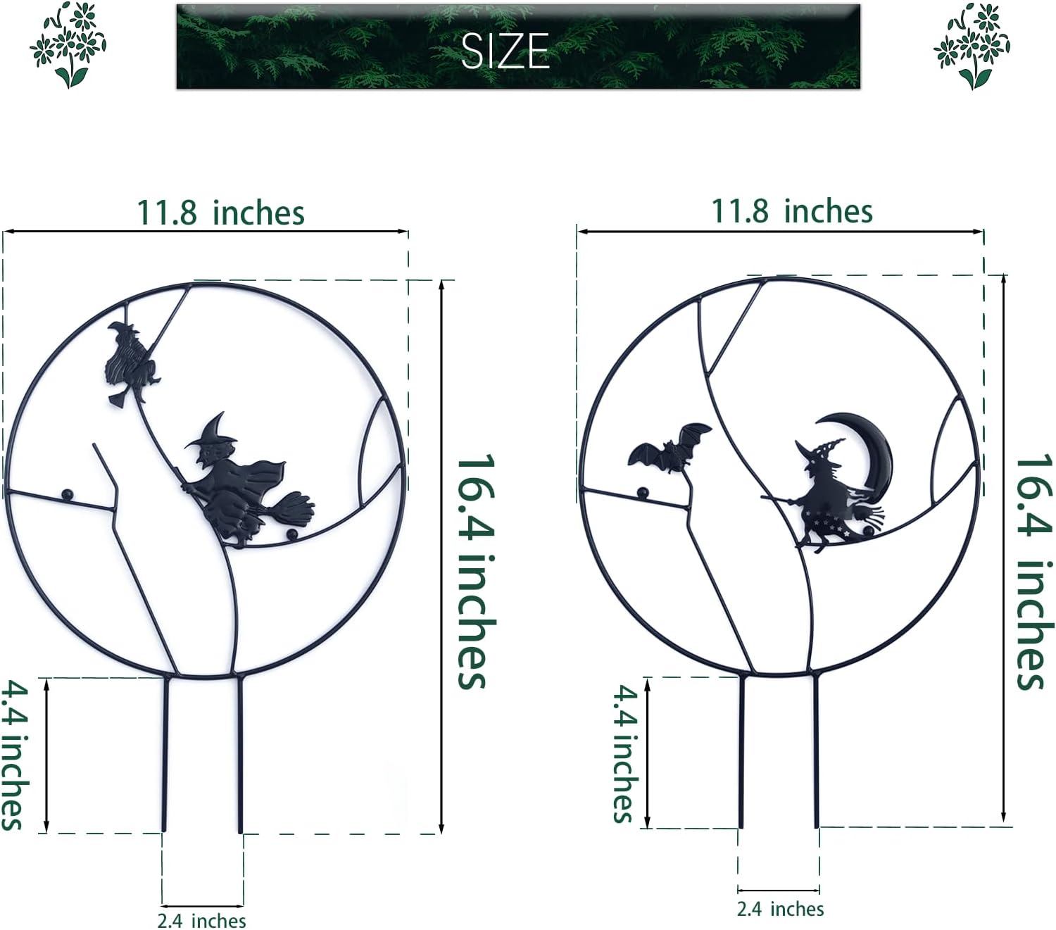 2 piezas de enrejado de jardín para plantas trepadoras, kit de bruja de Halloween, diseño especial, enrejado mediano de 16.3 pulgadas para plantas